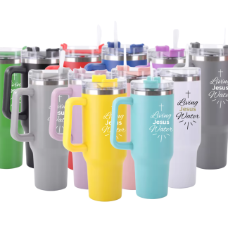 40oz 'Jesus Living Water' Insulated Stainless Steel Tumbler with Straw